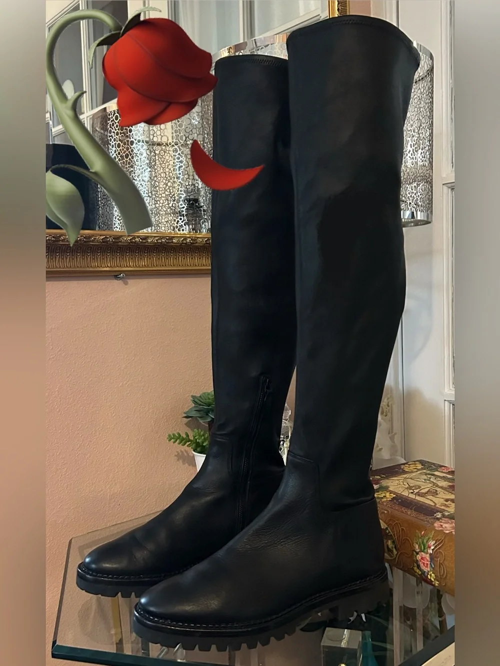 Vince Cabria Black Leather Over-the-Knee Boots Size 9.5